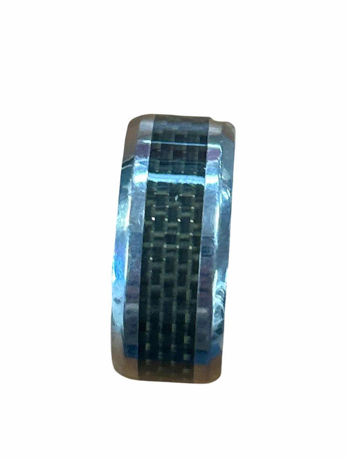 BLUE NILE  TUNGSTEN CARBIDE BEVELED EDGE BLACK CARBON FIBER INLAY MEN'S RING - WEARHOUSE  CONSIGNMENT