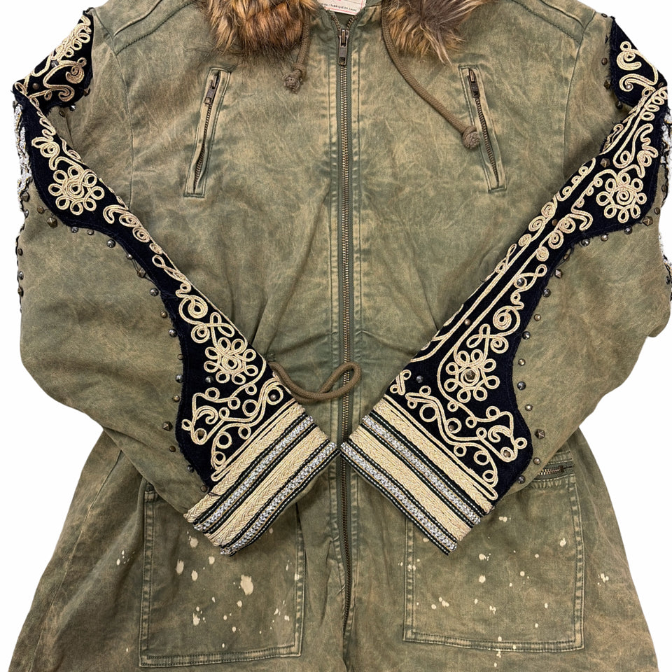 FREE PEOPLE GOLDEN QUILLS MILITARY PARKA SIZE XS