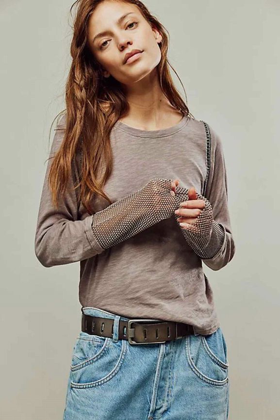 FREE PEOPLE  AFTER DARK CUFF LONG SLEEVE TEE SIZE: S