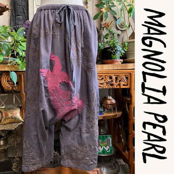 MAGNOLIA PEARL EMBROIDERED DRAGON GARCON TROUSER GRAY PANT SIZE ONE SIZE