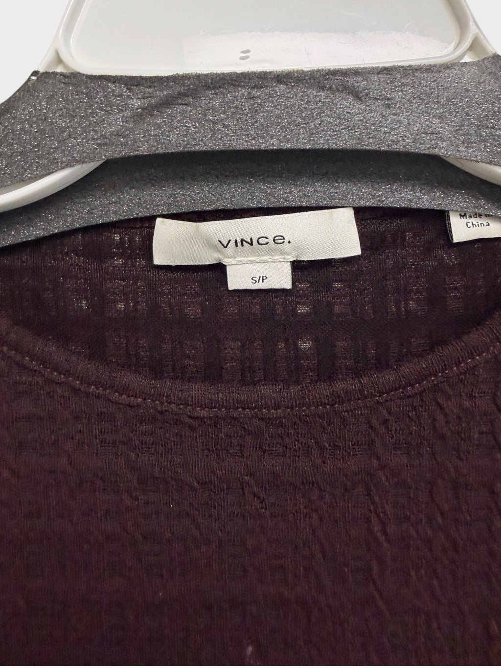 VINCE SHADOW GRID BROWN FIG WOOL BLEND KNIT LONG SLEEVE TOP SIZE SMALL