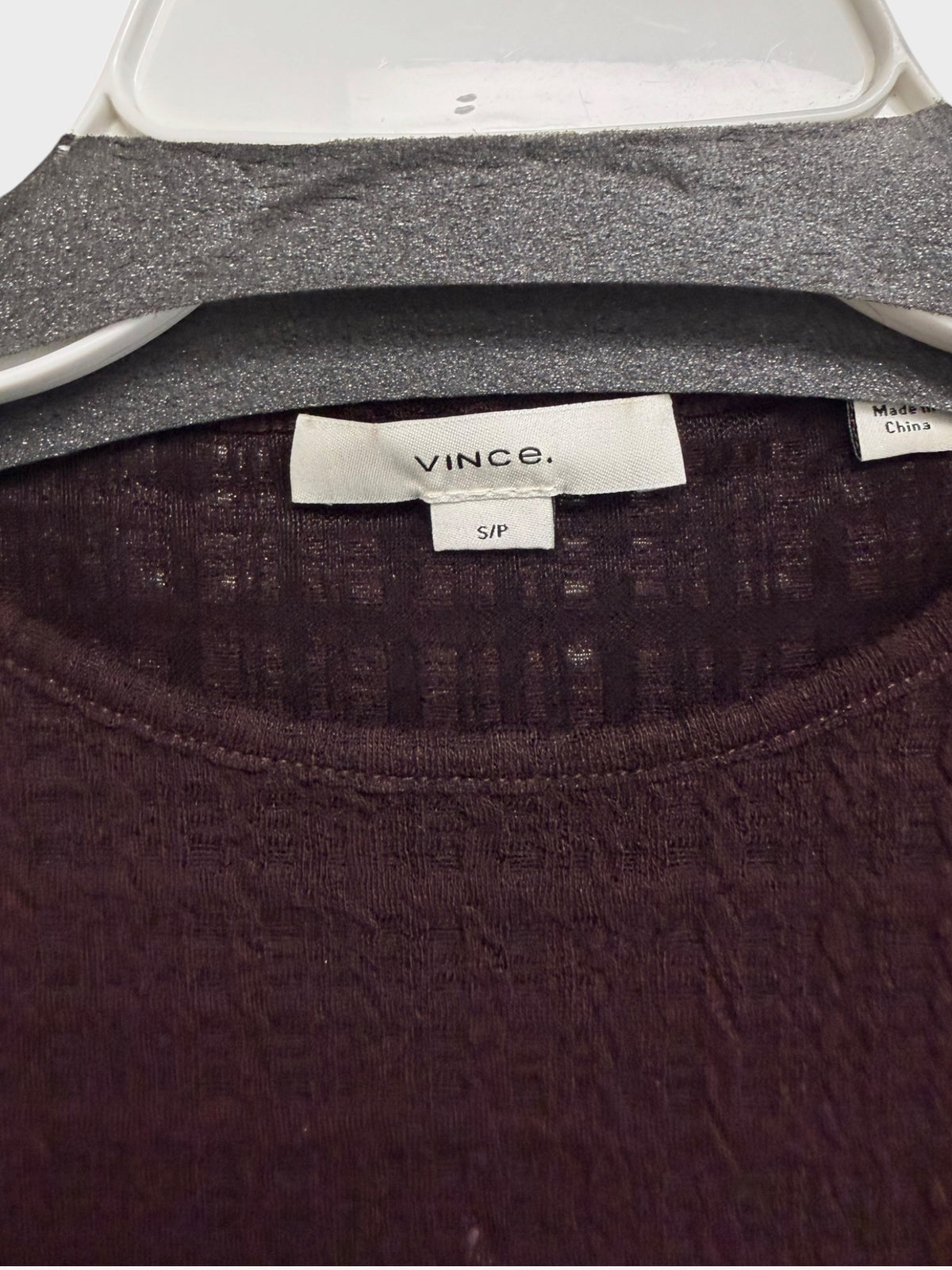 VINCE SHADOW GRID BROWN FIG WOOL BLEND KNIT LONG SLEEVE TOP SIZE SMALL
