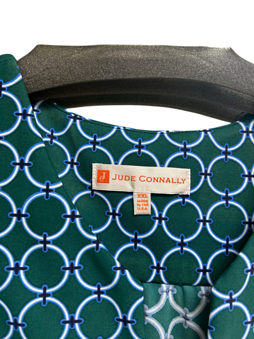 JUDE CONNALLY CIRCLE GEO CHAIN LINK BELL SLEEVE GREEN DRESS SIZE XXL