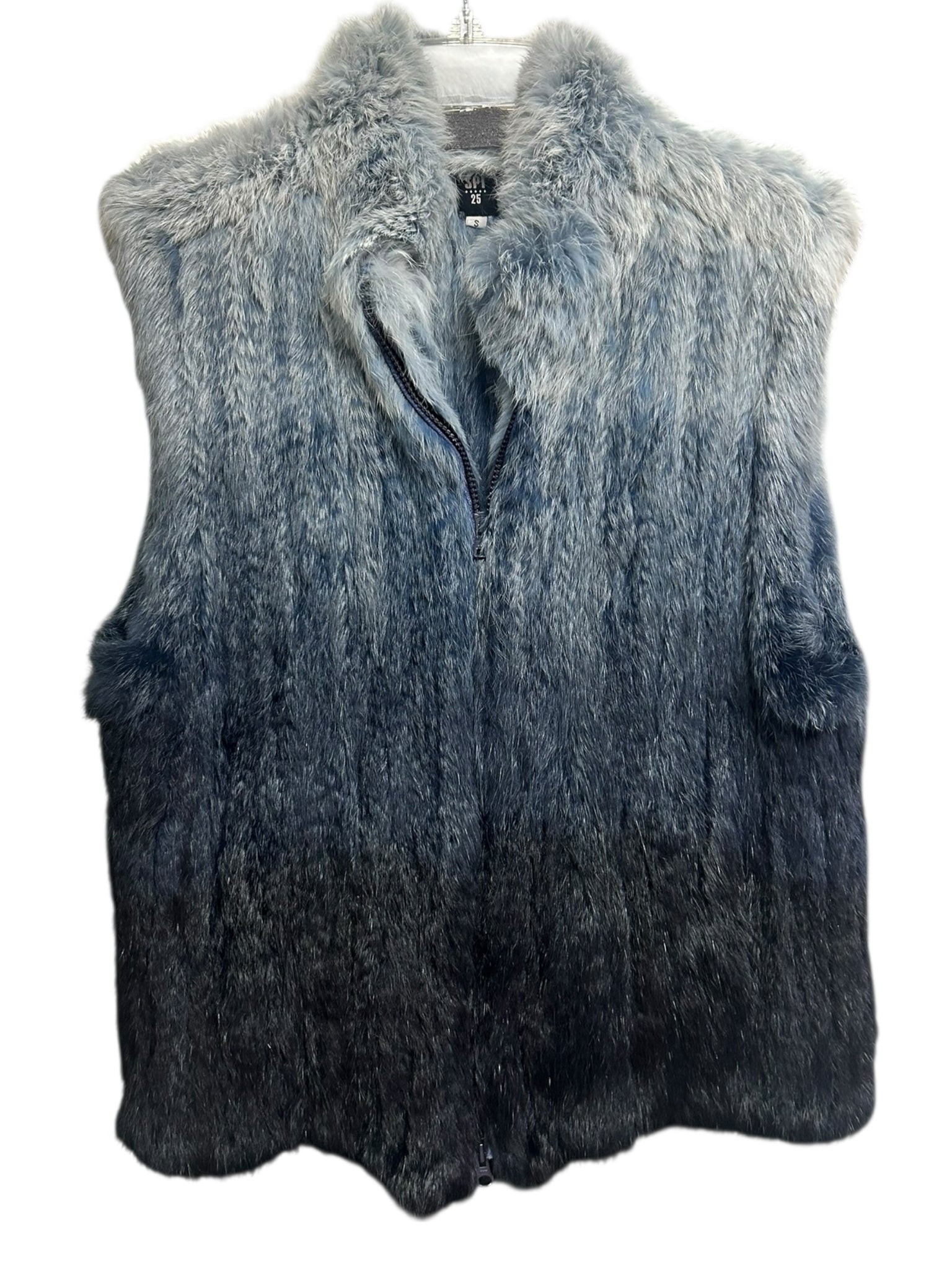 VINTAGE SPI25 BLUE OMBRE RABBIT FUR VEST SIZE SMALL