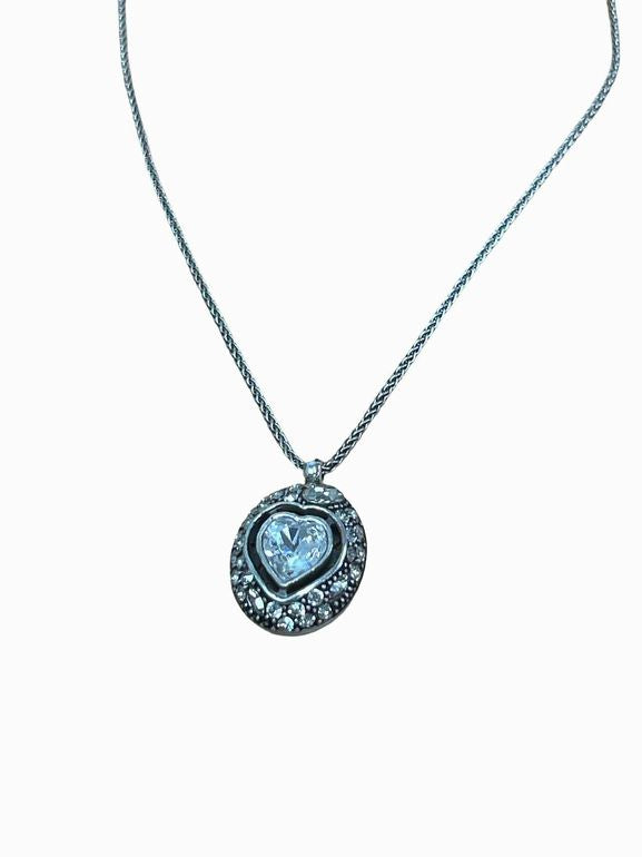 BRIGHTON ECSTATIC HEART PETITE SWAROVSKI CRYSTAL SILVER PLATED NECKLACE