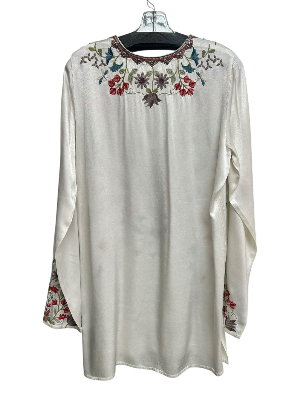 JOHNNY WAS WHITE BLOOM BOHO EMBROIDERED BLOUSE V NECK SIZE SMALL