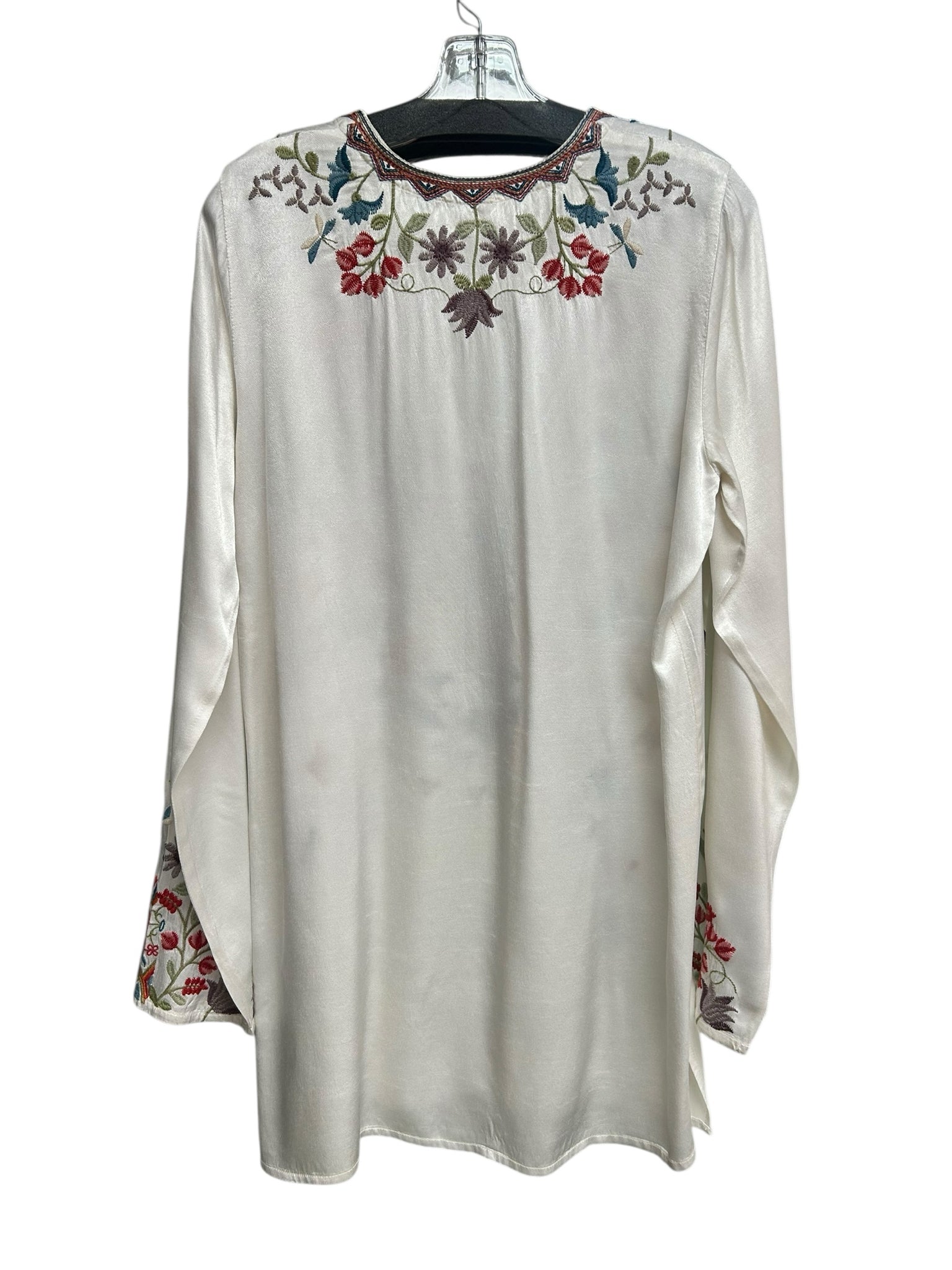 JOHNNY WAS WHITE BLOOM BOHO EMBROIDERED BLOUSE V NECK SIZE SMALL