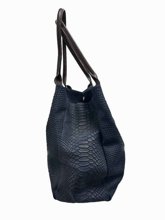 J MCLAUGHLIN PYTHON EMBOSSED SUEDE SHOPPER TOTE