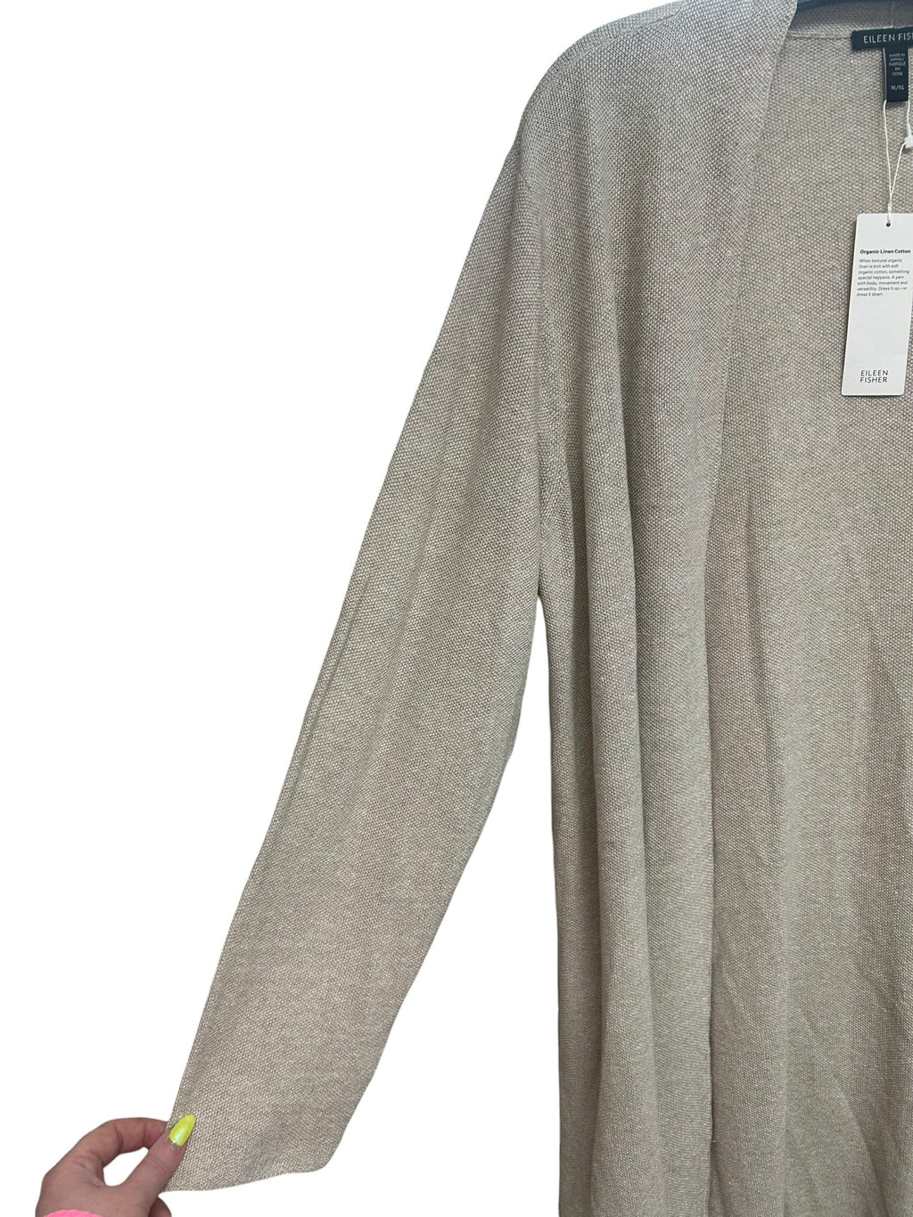 NWT EILEEN FISHER COTTON LINEN OPEN FRONT LONG LINE CARDIGAN SAND SIZE XL