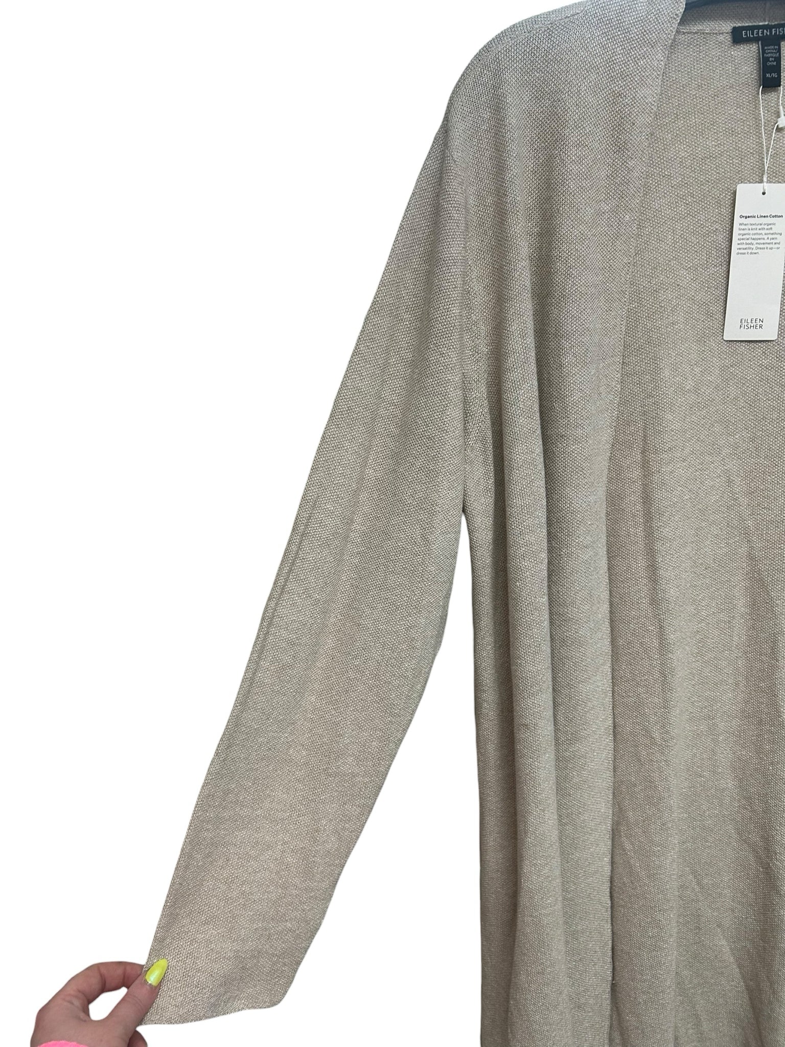 NWT EILEEN FISHER COTTON LINEN OPEN FRONT LONG LINE CARDIGAN SAND SIZE XL