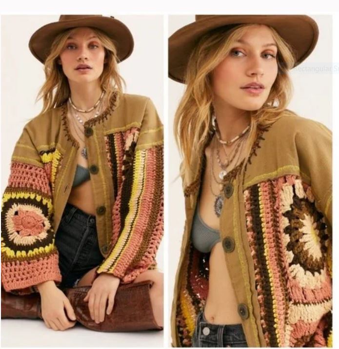 FREE PEOPLE NO RAIN CROCHET SWEATER JACKET SIZE SMALL