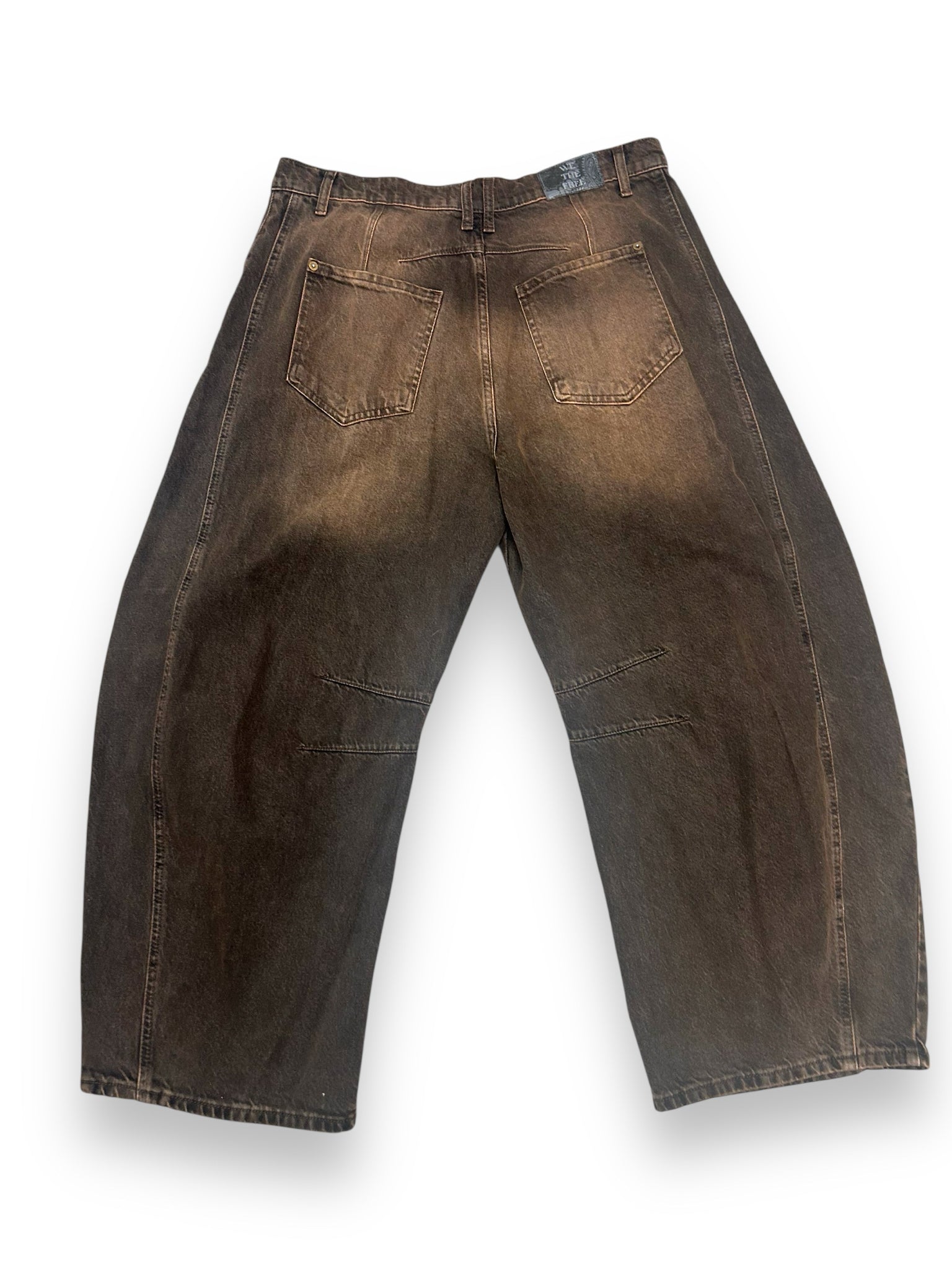 FREE PEOPLE GOOD LUCK MID RISE BARREL JEANS WASHED BLACK BROWN SIZE 32