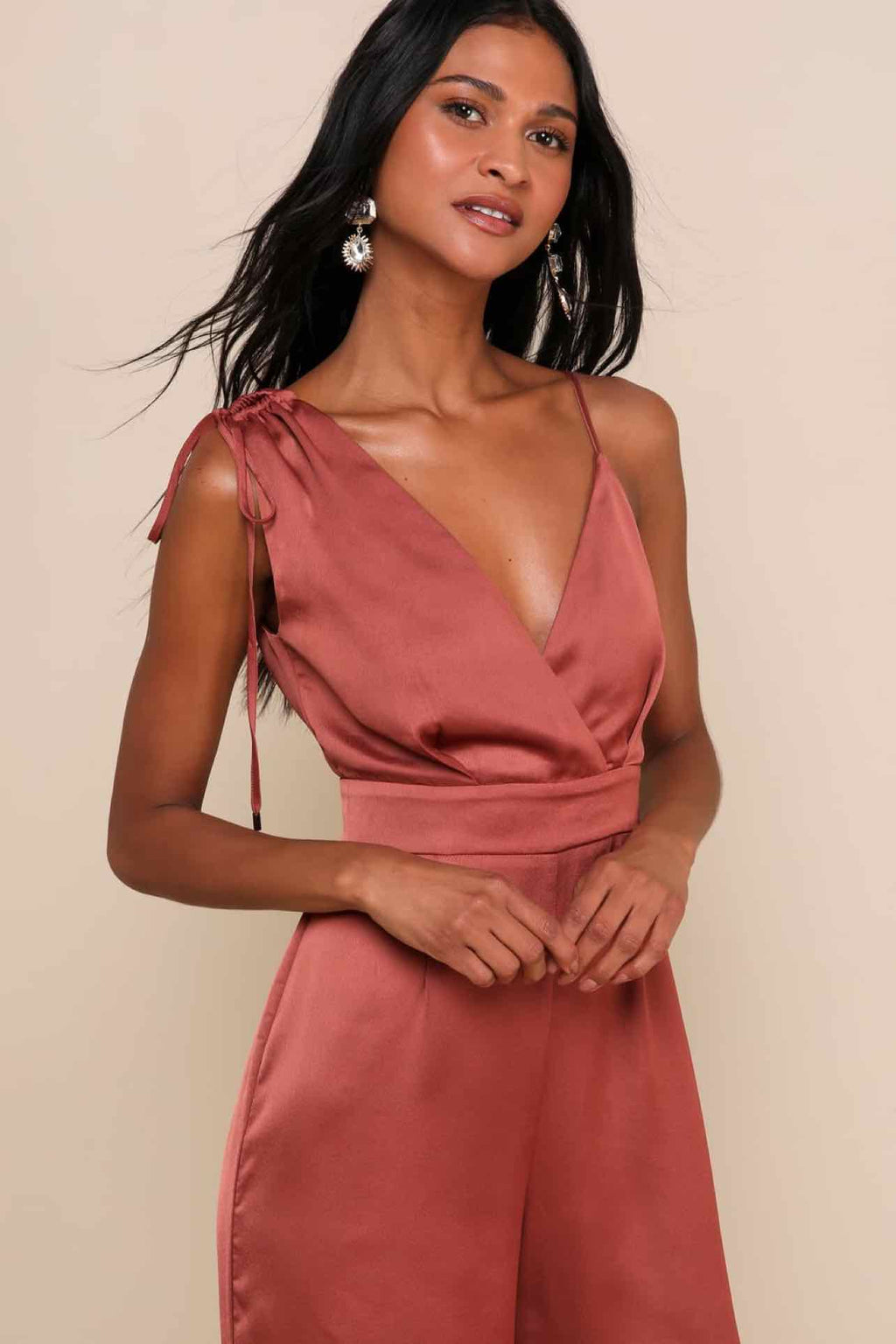 LULUS NWT SATIN WIDE LEG ONE SHOULDER JUMPSUIT SIZE: M