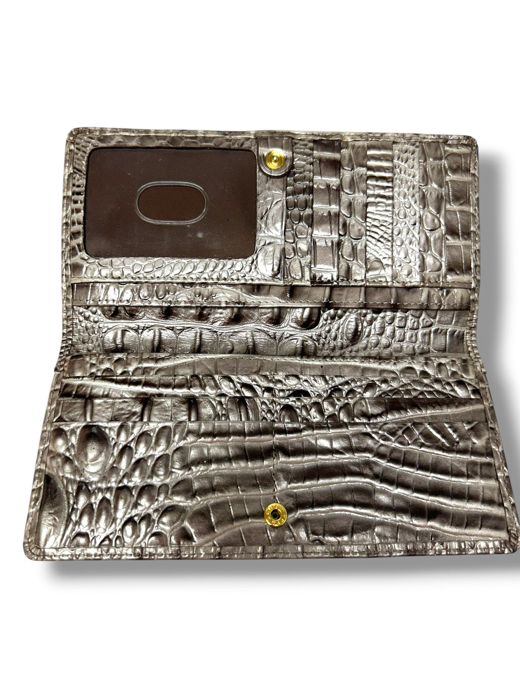BRAHMIN SILVER CROC EMBOSSED ADY FOLD OVER WALLET