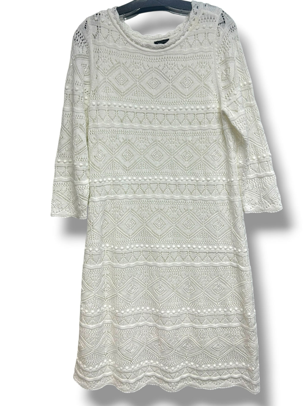 NWT TALBOTS CREAM CROCHET ELBOW HALF SLEEVE MIDI DRESS SIZE LARGE