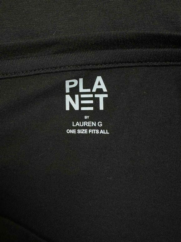 PLANET BY LAUREN G 100% PIMA COTTON RAW CUTLONG SLEEVE BLACK TUNIC TOP SIZE ONE