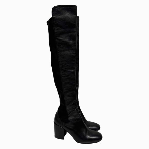 STUART WEITZMAN 5050 OVER THE KNEE BLOCK HEEL BLACK BOOT SIZDE 7