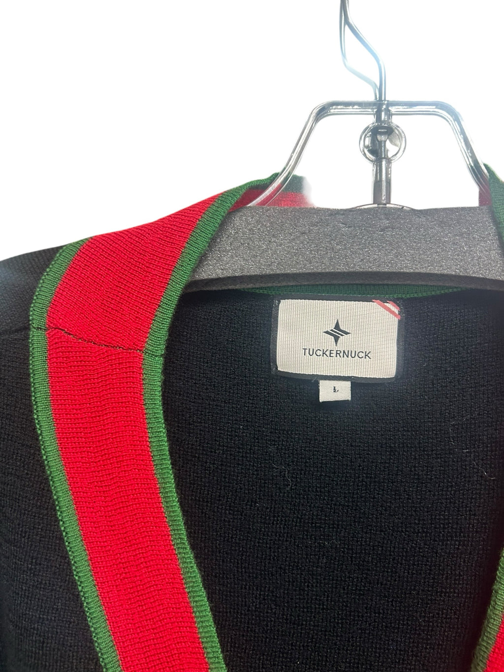 TUCKERNUCK LAUREN TWO-TONE CARDIGAN WOOL BLEND RED BLACK SIZE LARGE