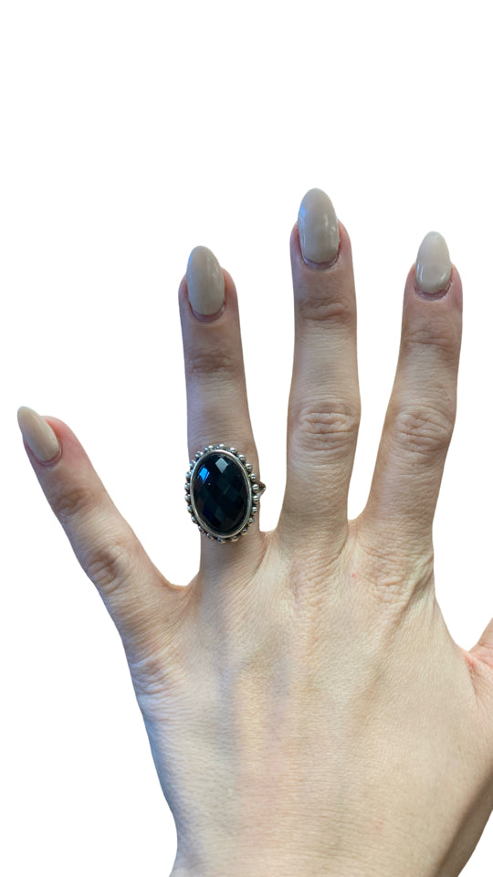 LAGOS VINTAGE 925 BLACK ONYX COCKTAIL RING SIZE 7