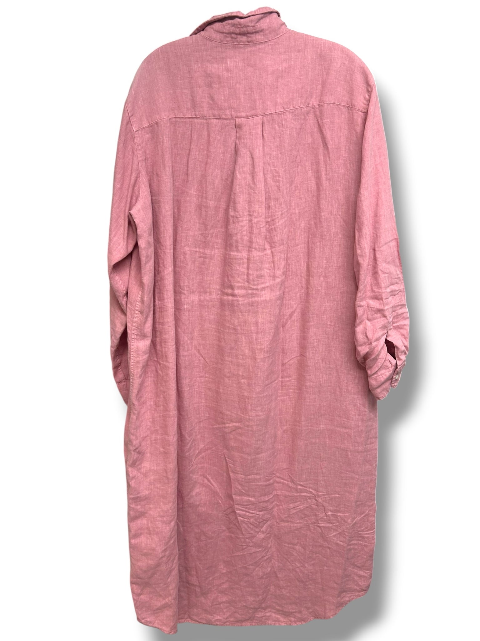 FRANK & EILEEN RORY LINEN PINK MAXI LONG SLEEVE SHIRTDRESS SIZE XL