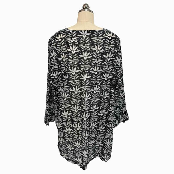 BLUE THREADS SPLIT NECK  BLACK/WHITE TUNIC TOP SIZE XL