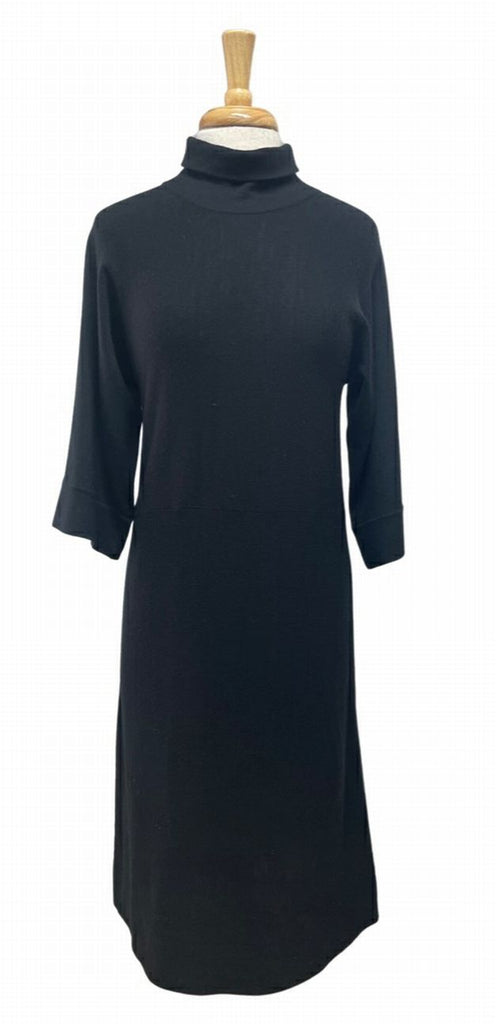 EILEEN FISHER MOCK TURTLENECK KNEE LENGTH BLACK DRESS SIZE XS