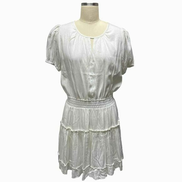 SUGARLIPS NWT! VATICA SHORT SLEEVE SMOCKED WHITE MINI DRESS SIZE M