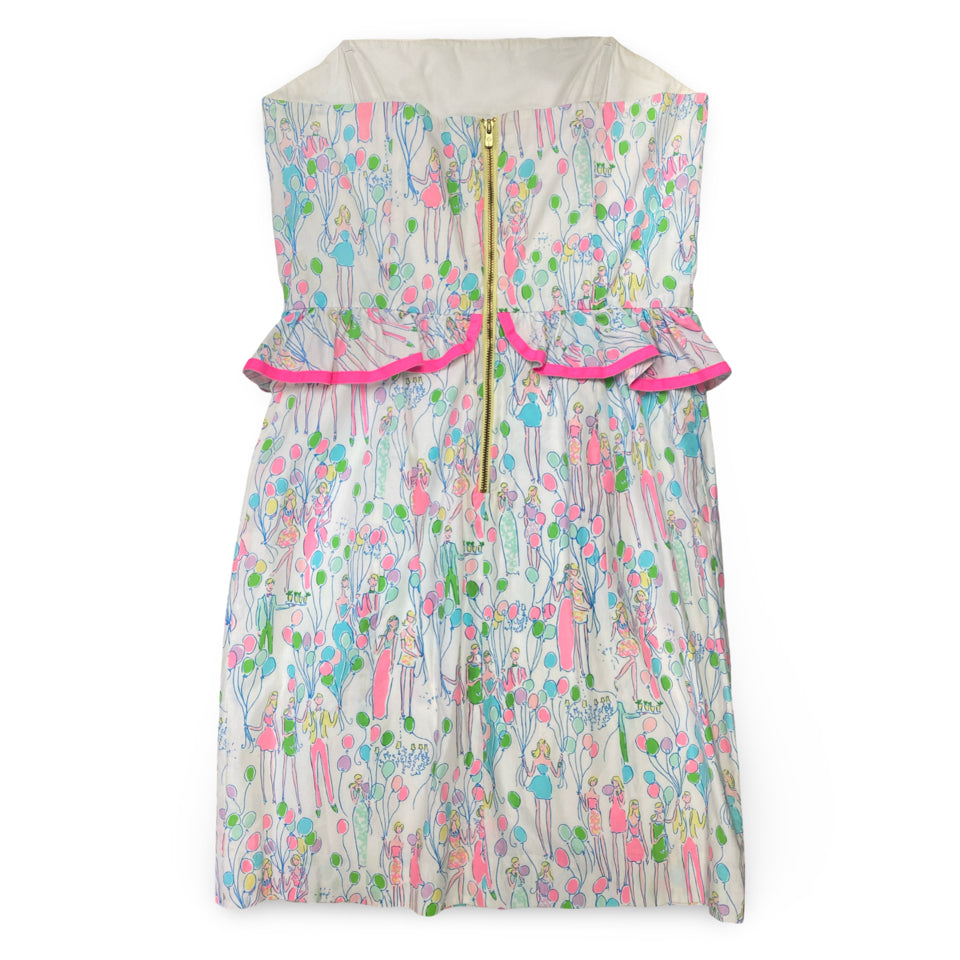 LILLY PULITZER RARE! POP LOWE BALLOONS STRAPLESS PEPLUM DRESS SIZE 0