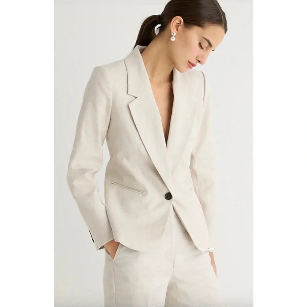 JCREW PARKE LINEN BLEND ECRU STRETCH SINGLE BUTTON BLAZER SIZE 4