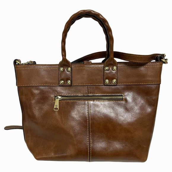 PATRICIA NASH TOP HANDLE LEATHER MEDIUM DARK BROWN TOTE