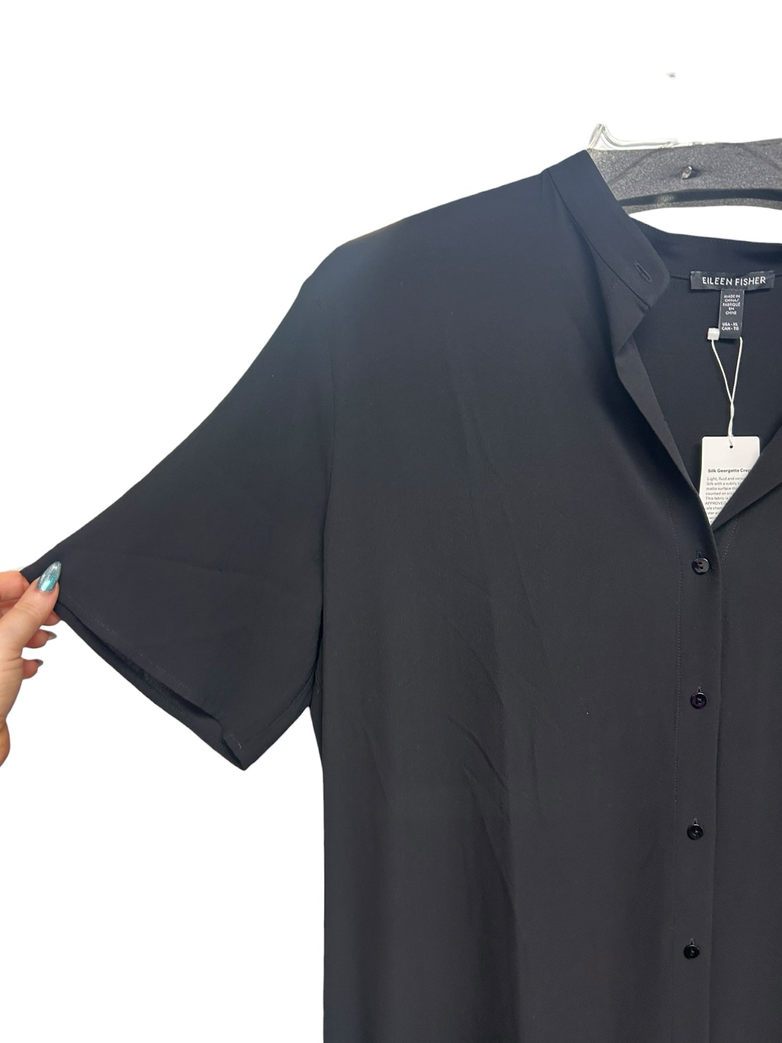 NWT EILEEN FISHER SILK MANDARIN COLLAR BUTTON UP SHIFT DRESS SIZE XL