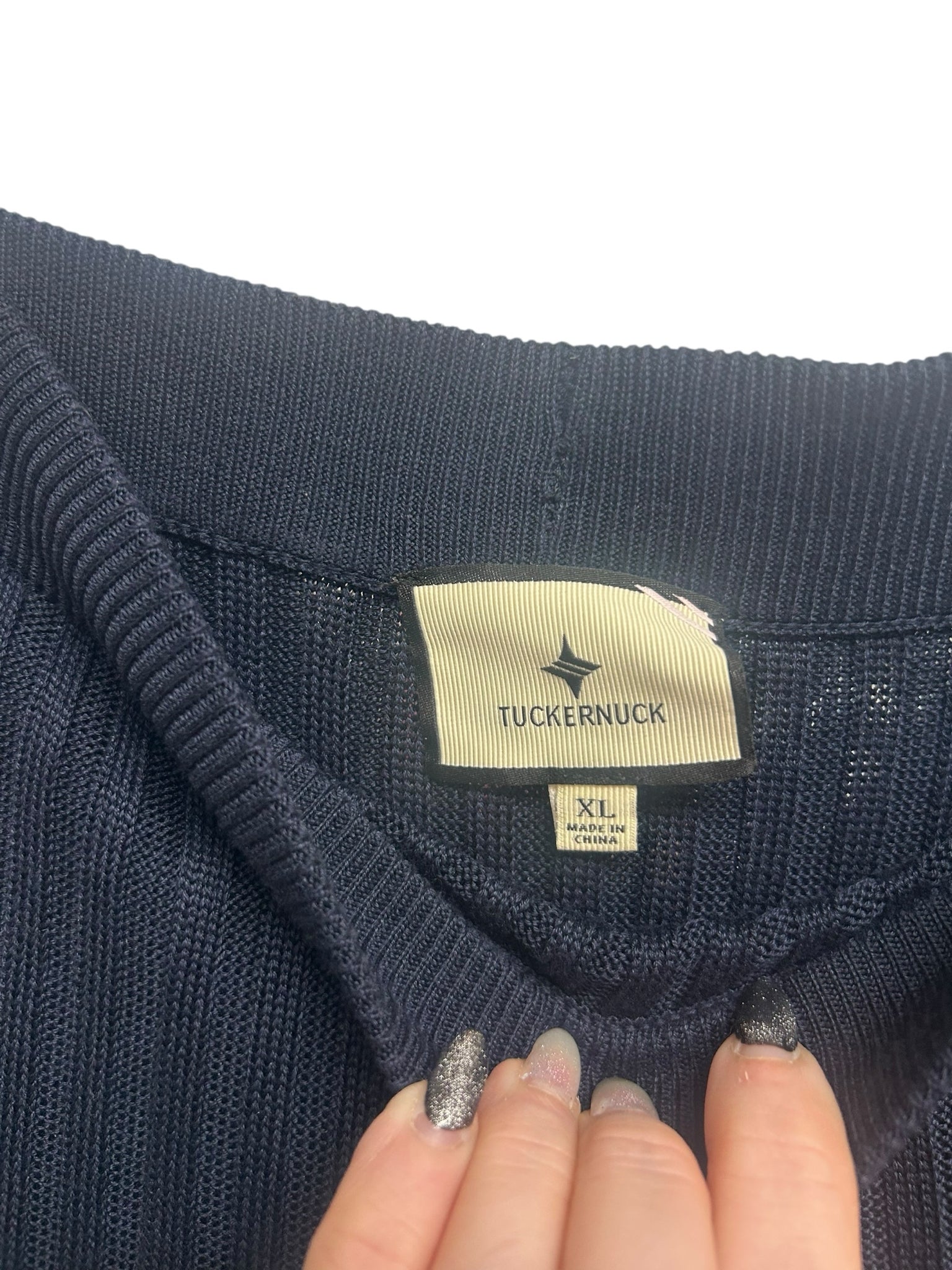 TUCKERNUCK ARION KNIT PLEATED NAVY BLUE MIDI SKIRT SIZE XL