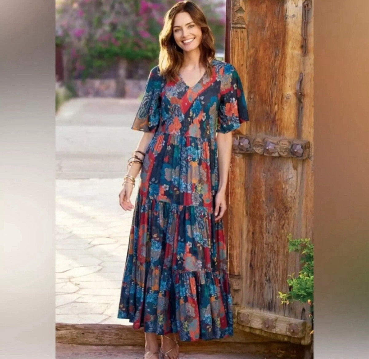 SOFT SURROUNDINGS MIRABELLE TIERED FLORAL PATCHWORK MAXI DRESS SIZE M - WEARHOUSE  CONSIGNMENT