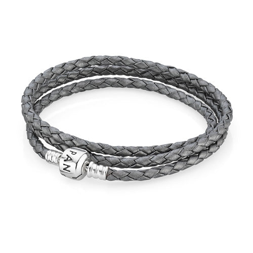 PANDORA TRIPLE GRAY LEATHER WRAP BRACELET