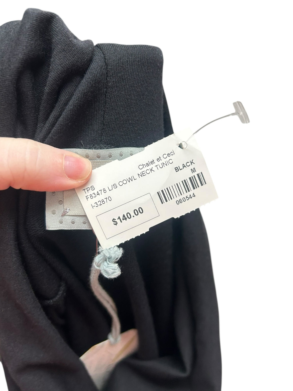 NWT CHALET COWL NECK TUNIC BLACK LONG SLEEVE WITH SIDE BUTTONS SIZE MEDIUM