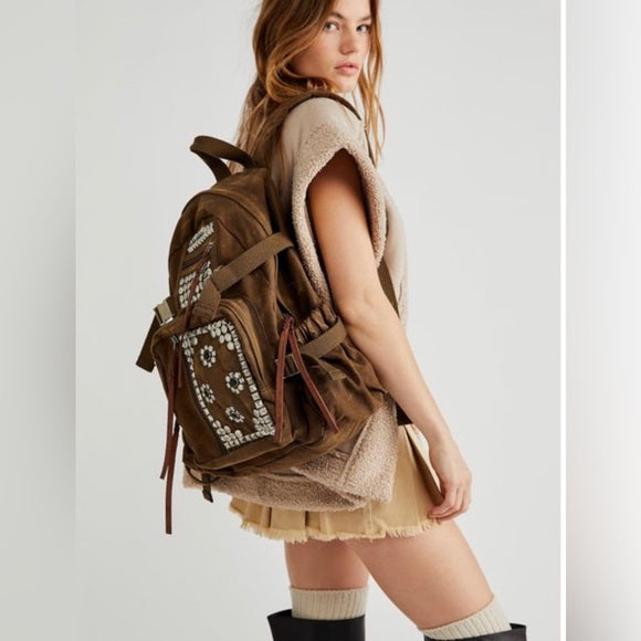 FREE PEOPLE OLIVE BERLIN STUDDED BACKPACK