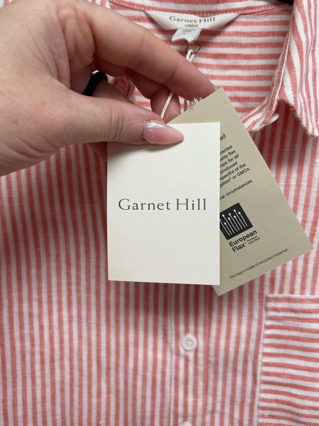 NWT GARNET HILL RELAXED POPOVER LINEN STRIPE RED WHITE SHIRT DRESS SIZE LARGE