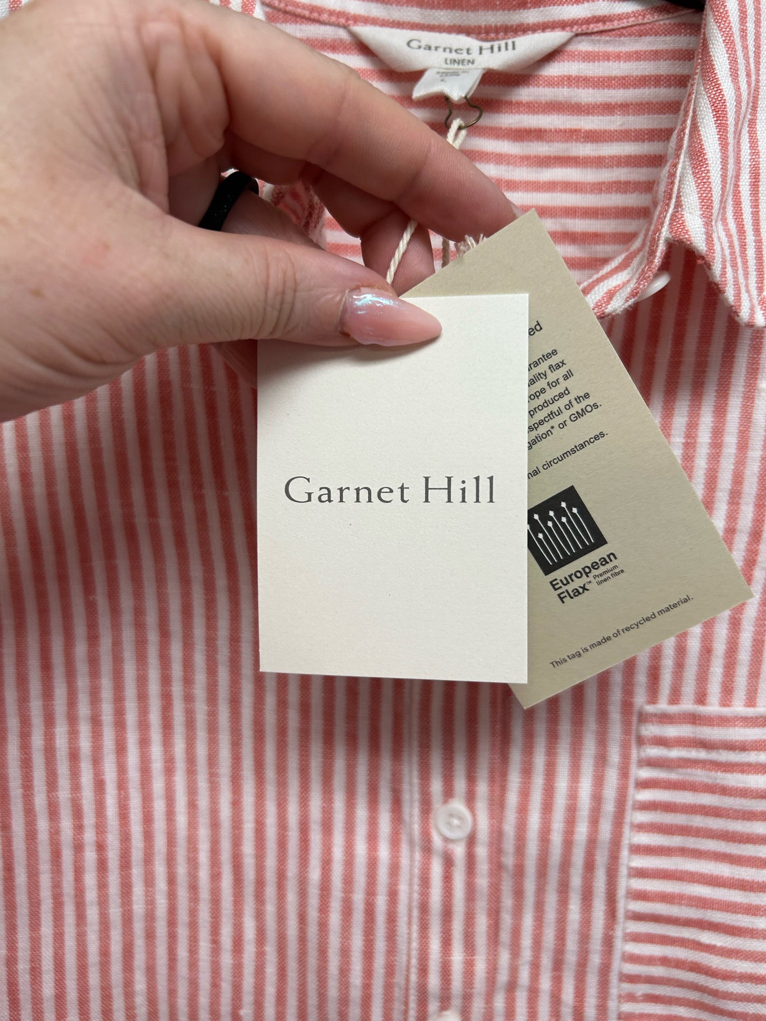 NWT GARNET HILL RELAXED POPOVER LINEN STRIPE RED WHITE SHIRT DRESS SIZE LARGE