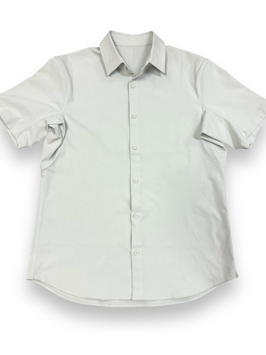 LULULEMON MEN'S AIRING EASY SHORT SLEEVE BUTTON DOWN SHIRT STONE SIZE MEDIUM