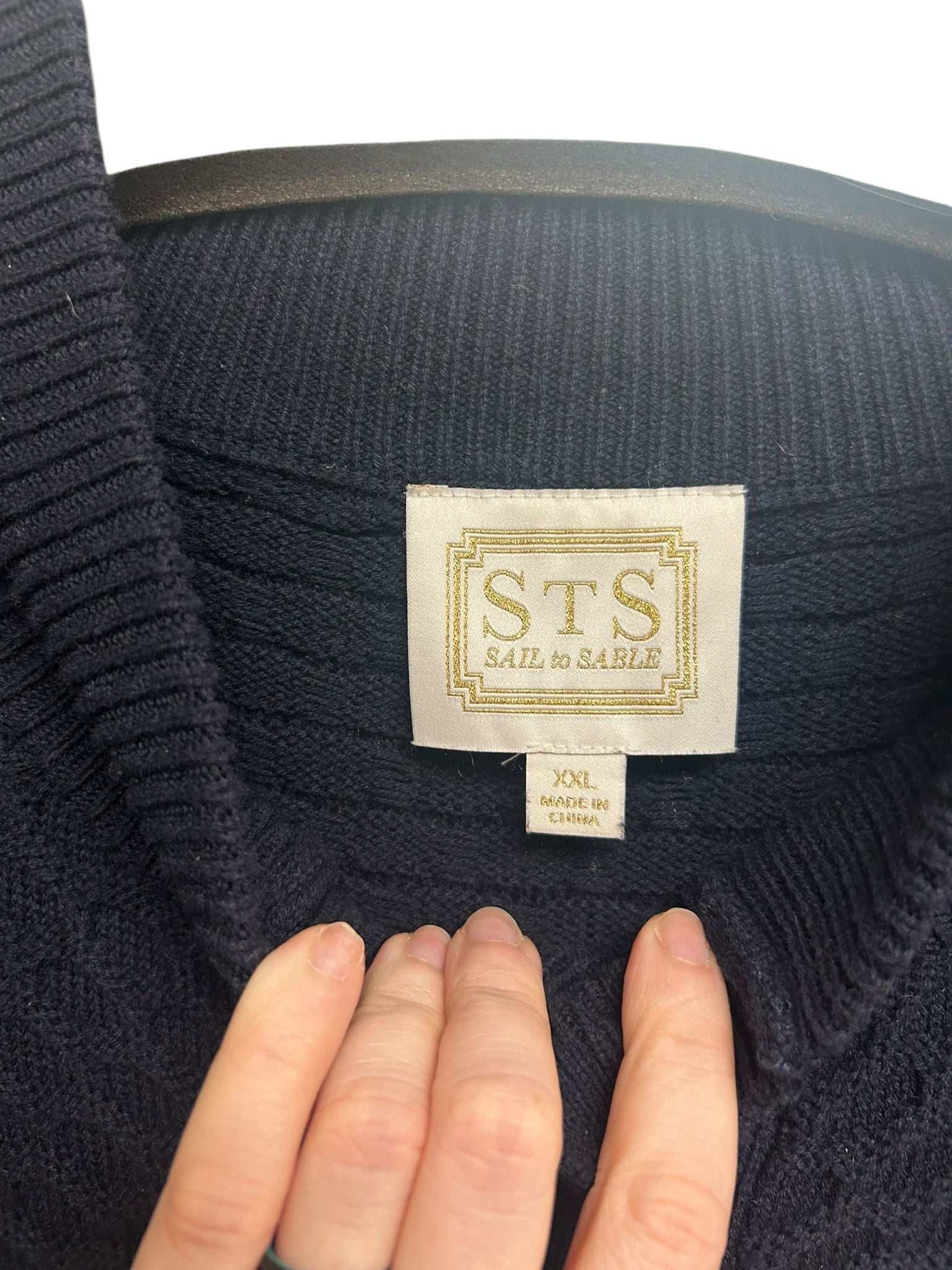 STS SAIL TO SABLE WOOL HONEYCOMB NAVY CABLE KNIT LONG CARDIGAN SIZE XXL