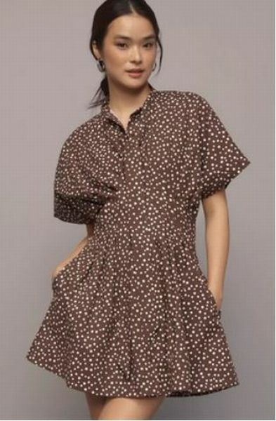 NWT ANTHROPOLOGIE EXQUISE THE TOBIE SHIRT DRESS BROWN POLKA DOT SIZE LARGE