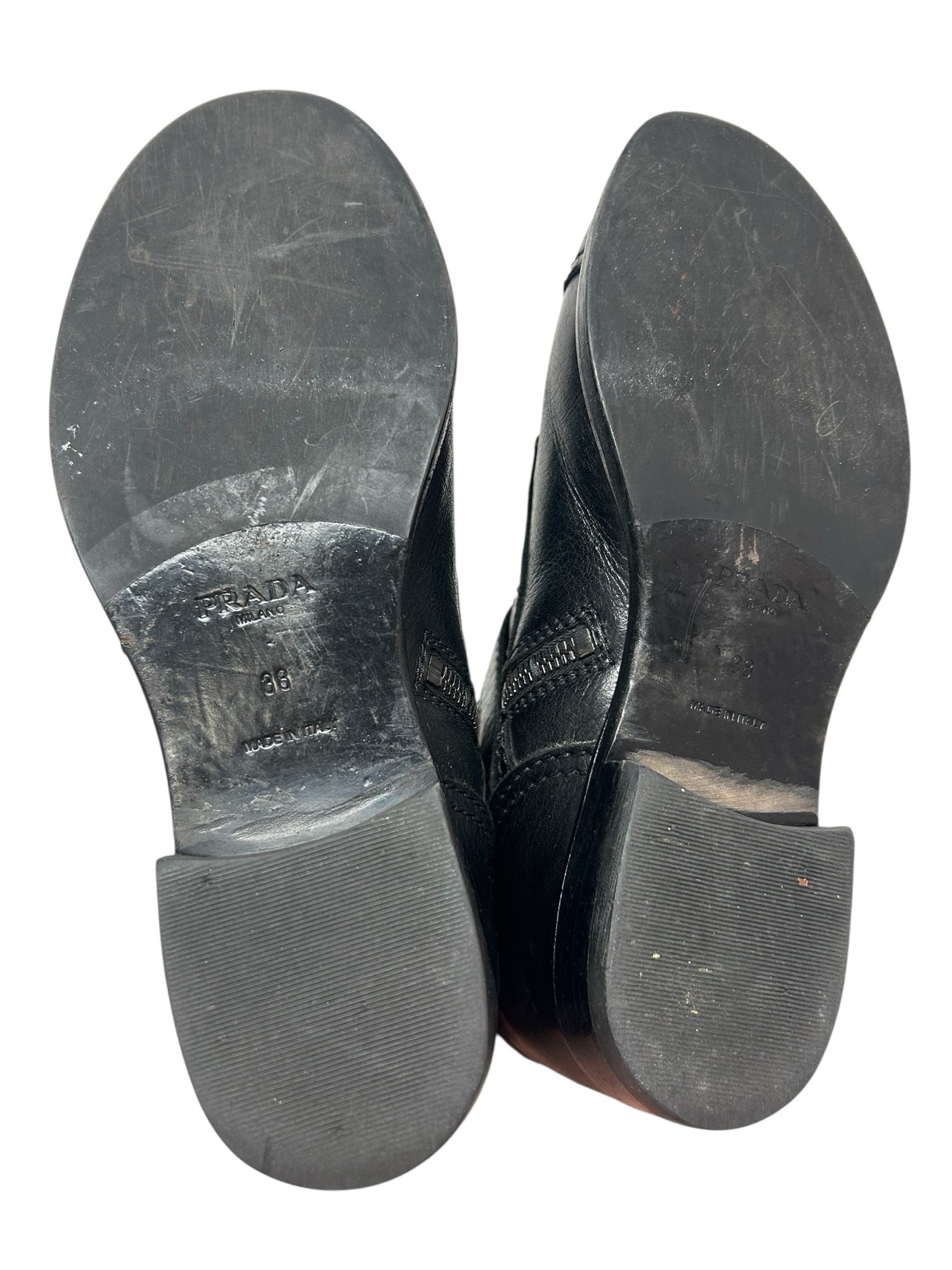 PRADA BLACK BUCKLE LEATHER COMBAT BOOT SIZE 38