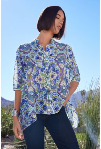 JOHNNY WAS JADE KIARA SILK BLEND COLORFUL BLOUSE SIZE MEDIUM