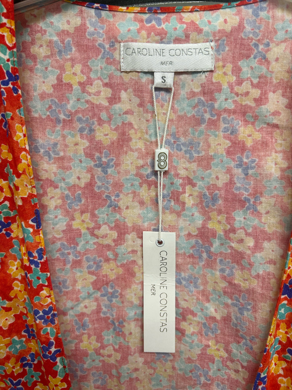 NWT CAROLINE CONSTAS DUNE RED DISTSY FLORAL TIE FRONT COVERUP SIZE SMALL