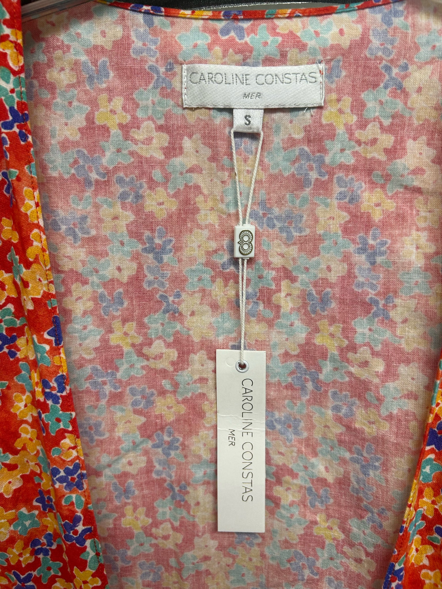 NWT CAROLINE CONSTAS DUNE RED DISTSY FLORAL TIE FRONT COVERUP SIZE SMALL