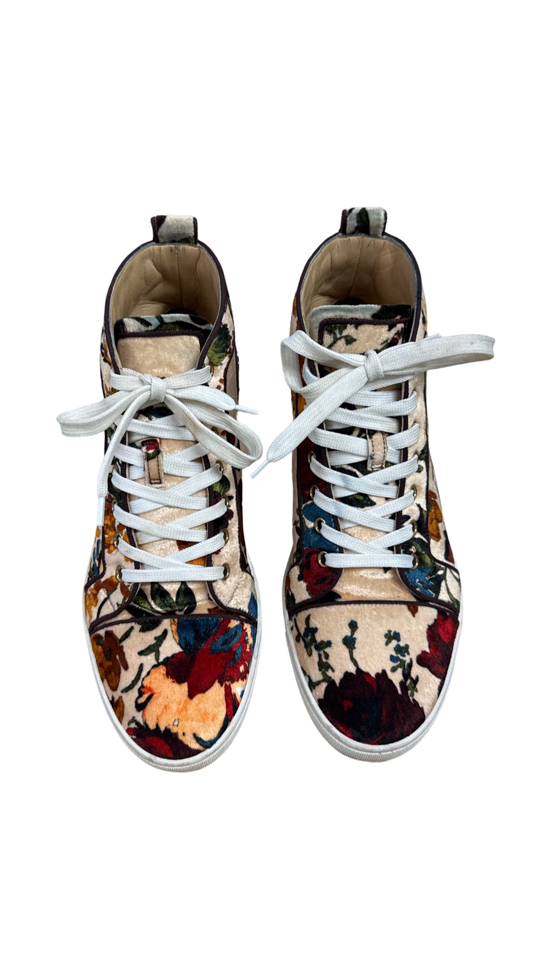 CHRISTIAN LOUBOUTIN BIP BIP FLORAL VELVET HIGH TOP SNEAKER SIZE 38