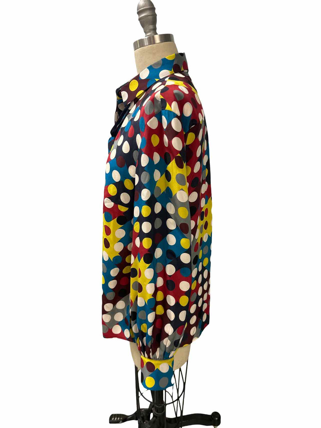 AKRIS DIAMOND POLKA DOT TIE NECK SILK BLOUSE SIZE: 10