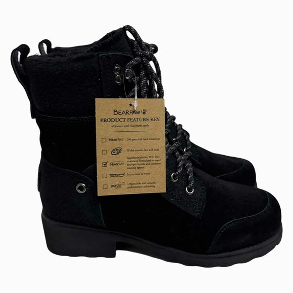 BEARPAW NWOB! ALICIA COMBAT BLACK BOOT SIZE 8