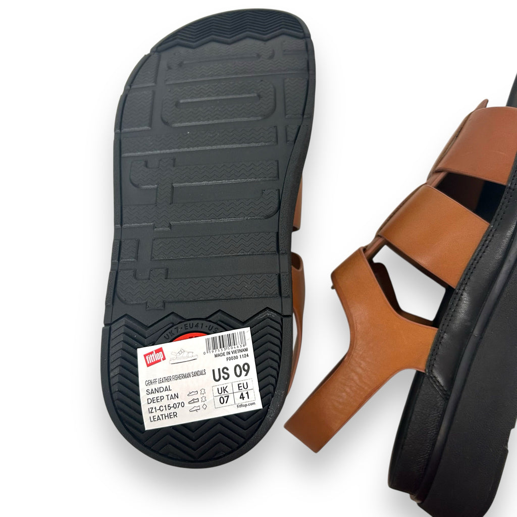 FITFLOP LEATHER FISHERMAN SANDAL BROWN PLATFORM SIZE 9
