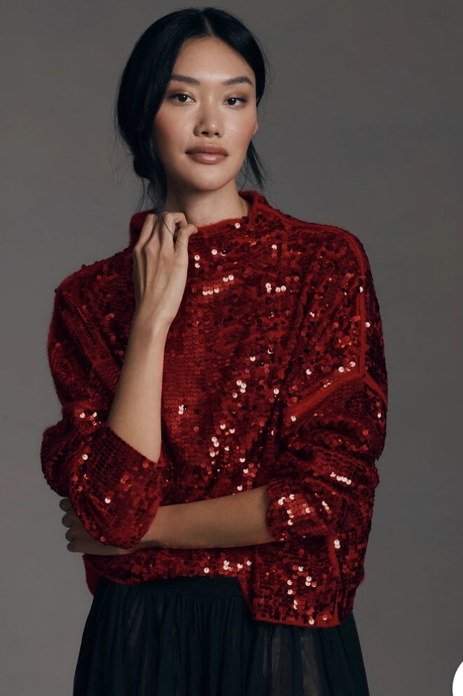 ANTHROPOLOGIE PILCRO THE ALANI CASHMERE MOCK NECK SEQUIN SWEATER SIZE 1X